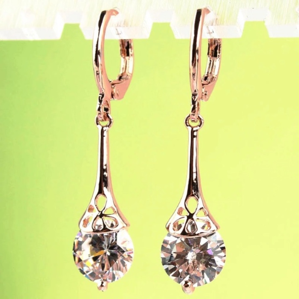 NEW!💙💎PRETTY ROSE💗💛GOLDEN CZ DROPS!💎💙ELEGANT - Picture 6 of 8